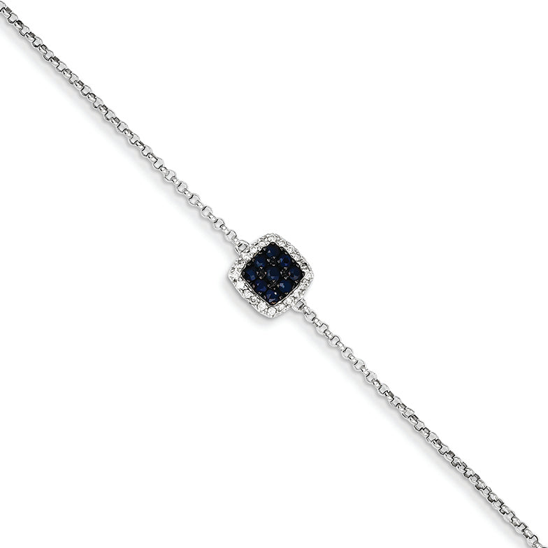 0.5 Carat 14K White Gold Diamond & Sapphire w/ Square & .5in Ext. Bracelet
