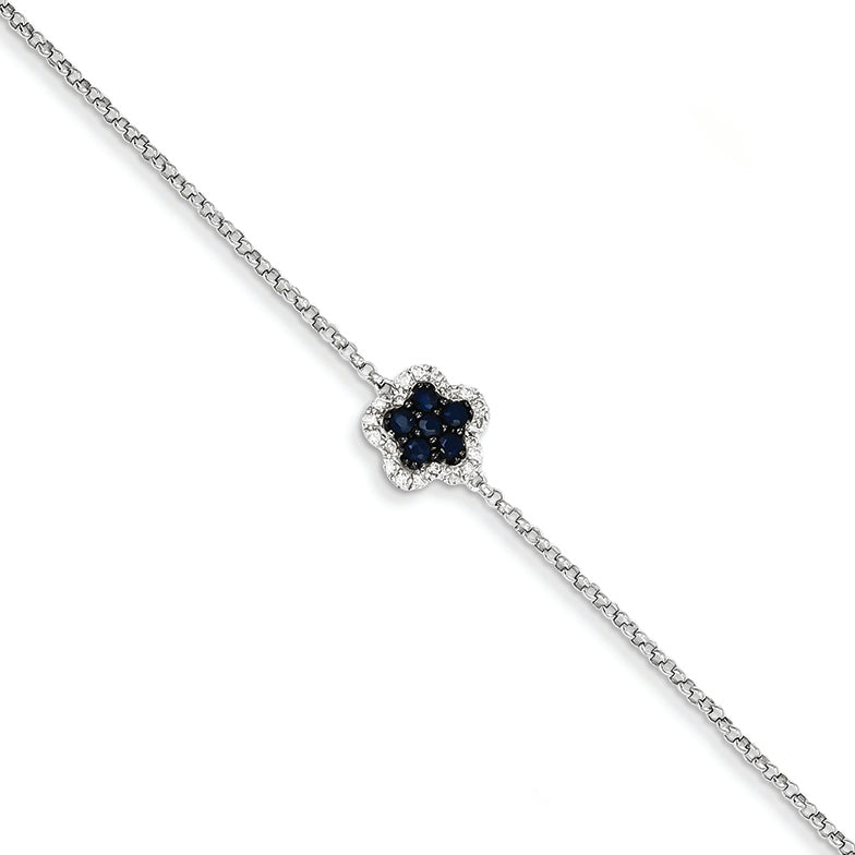 0.4 Carat 14K White Gold Diamond & Sapphire Flower w/ .5in Ext. Bracelet