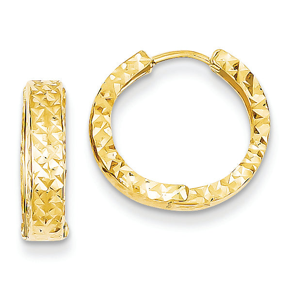 14K Gold Diamond-cut Hinged Hoop Earrings
