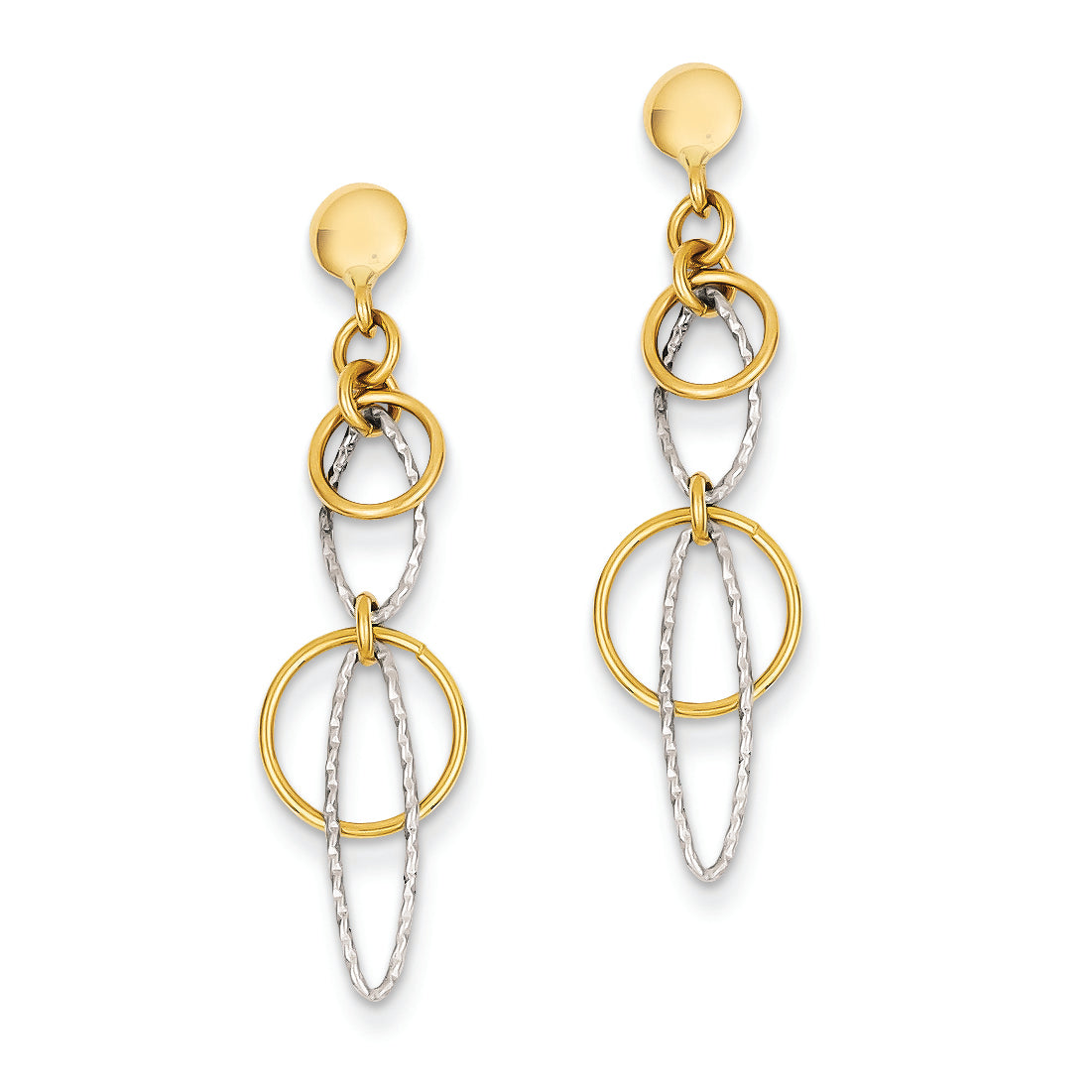 14K Gold Two-tone D/C & Polished, Fancy Dangle Post Earrings
