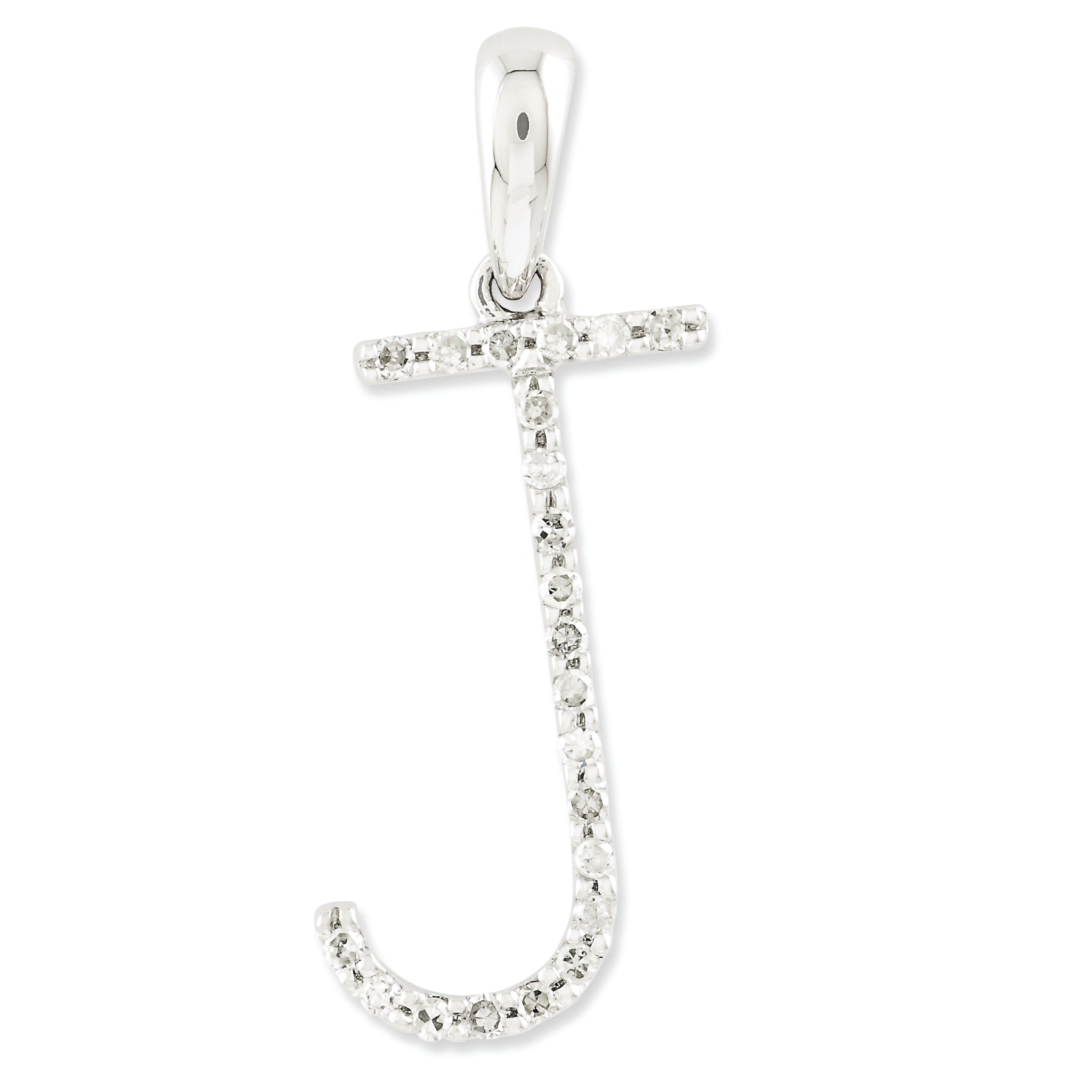 0.1 Carat 14K White Gold Diamond Initial J Pendant