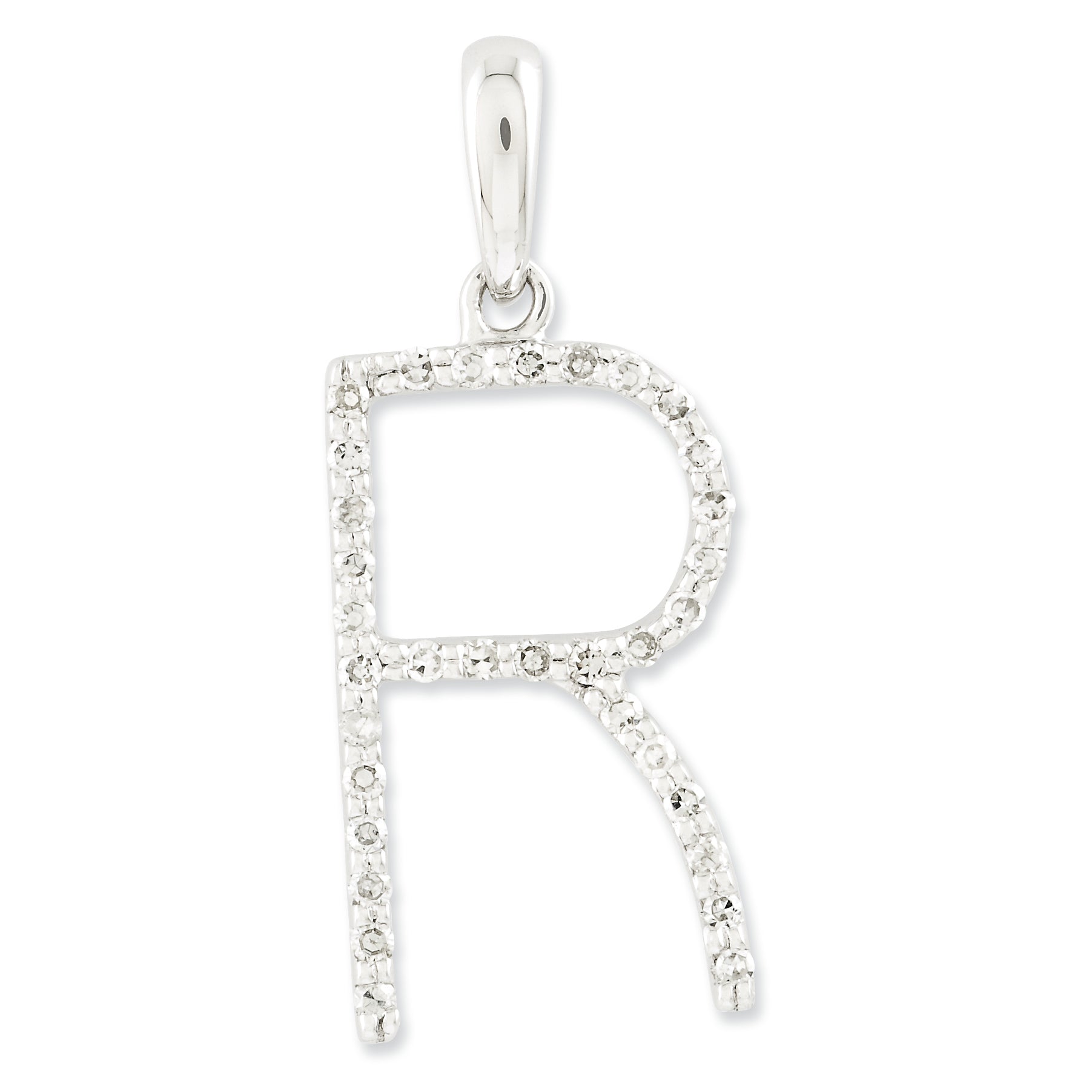 0.1 Carat 14K White Gold Diamond Initial R Pendant