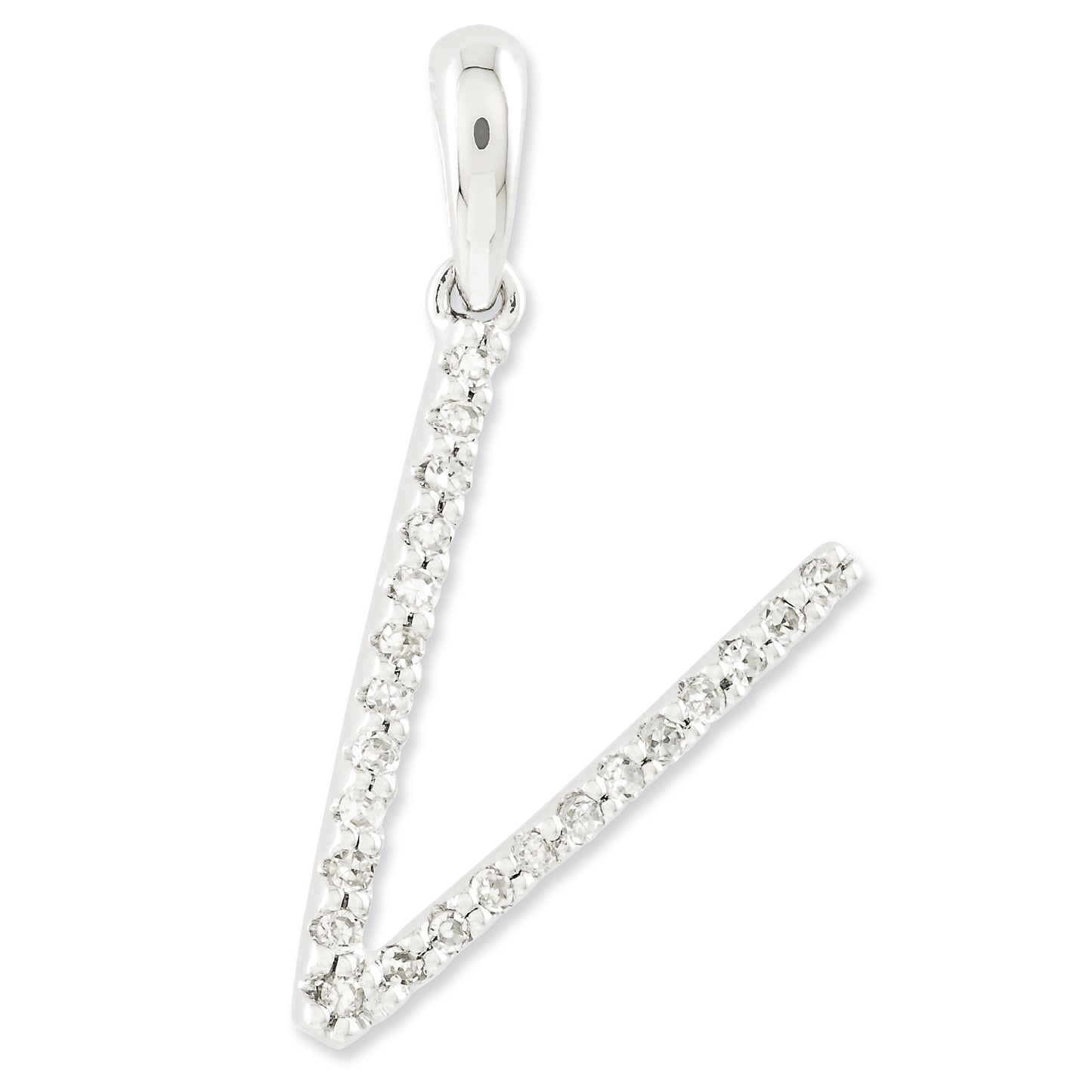 0.1 Carat 14K White Gold Diamond Initial V Pendant