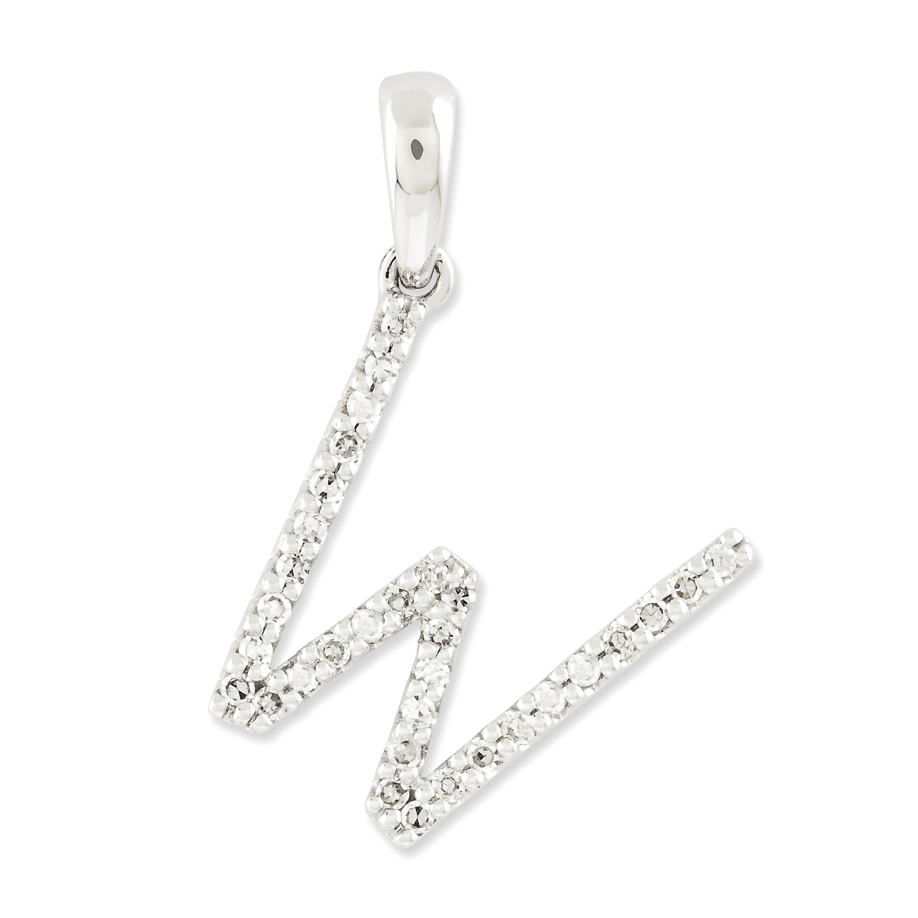0.1 Carat 14K White Gold Diamond Initial W Pendant