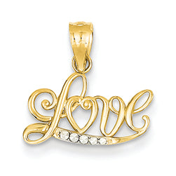 14K Gold Yellow Diamond Cut Love Pendant