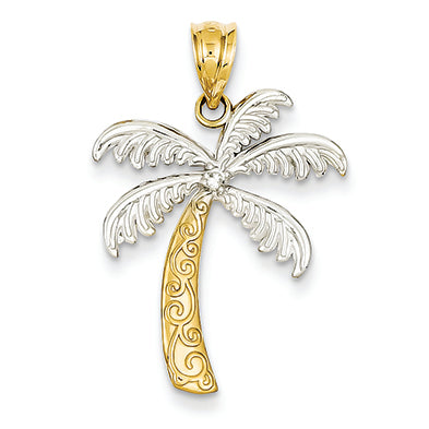 14K Gold & Rhodium Diamond Palm Tree Pendant