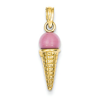14K Gold Satin Polished 3-Dimensional Ice Cream Cone Charm