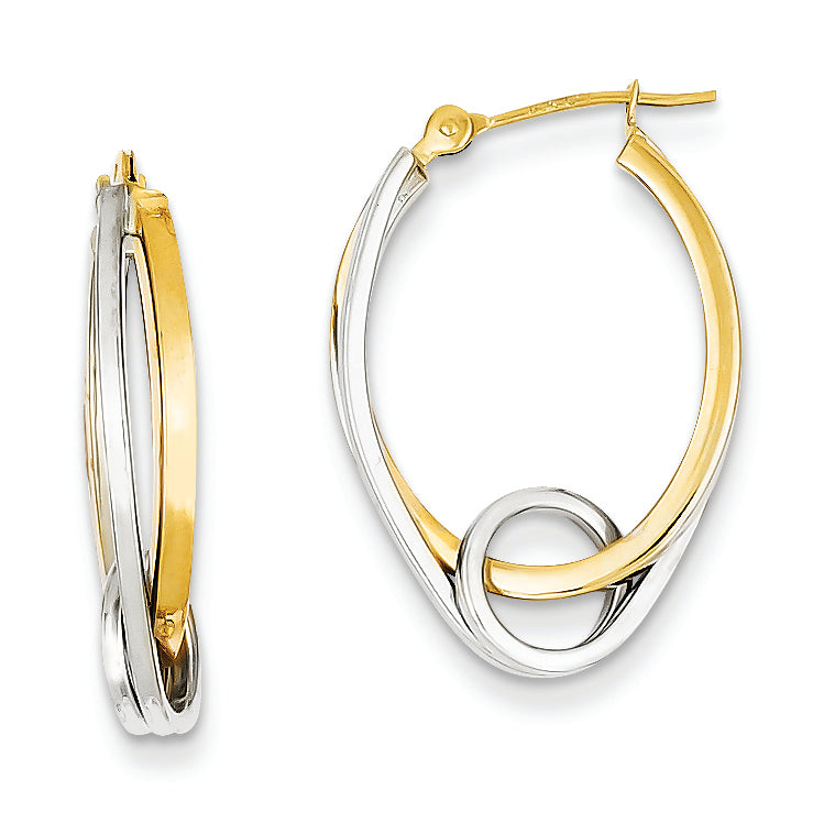 14K Gold Two-tone Oval Hoops w/Loop Ear