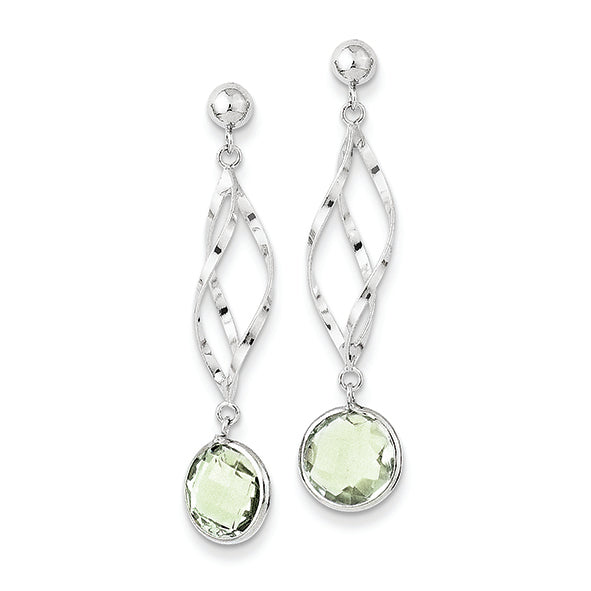 14K White Gold Green Amethyst Post Earrings