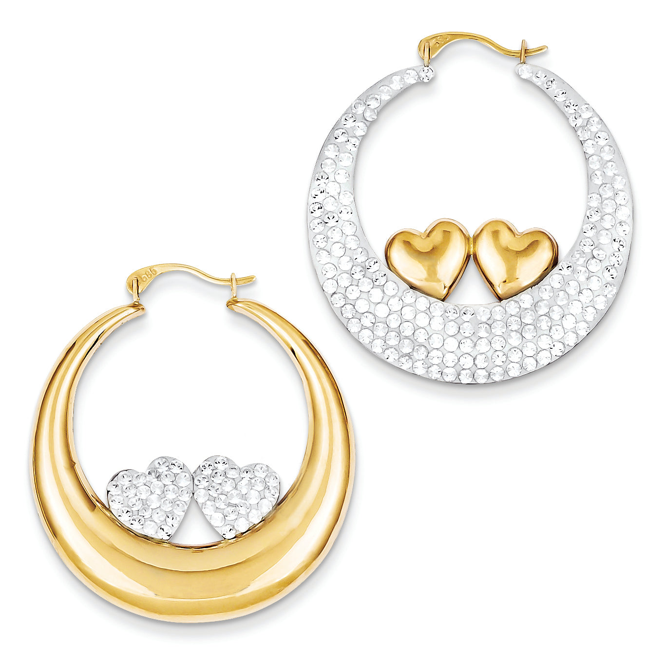 14K Gold Swarovski Elements Reversible Heart Hoop Earrings