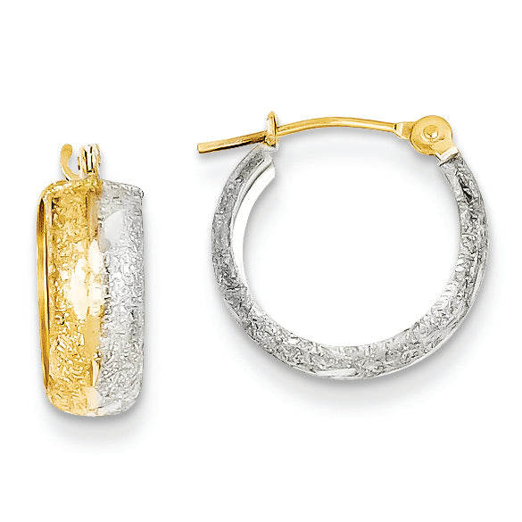 14K Gold Rhodium Satin & Diamond-cut Hoop Earrings