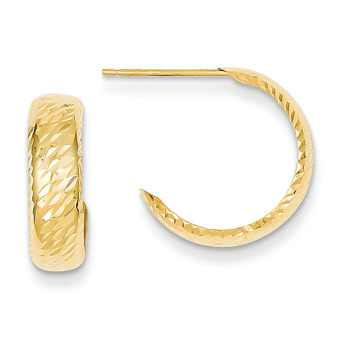 14K Gold Diamond Cut J Hoop Earrings