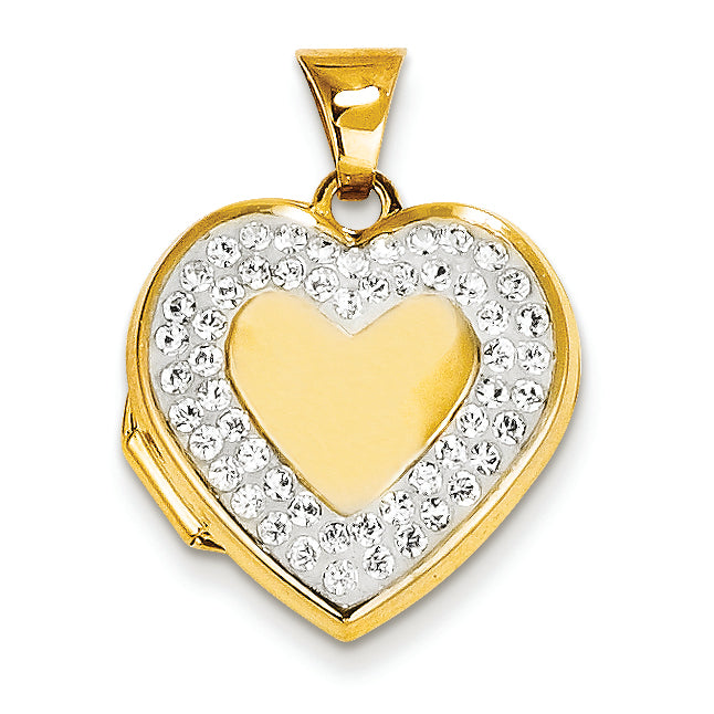 14K Gold Swarovski Elements White Heart Locket