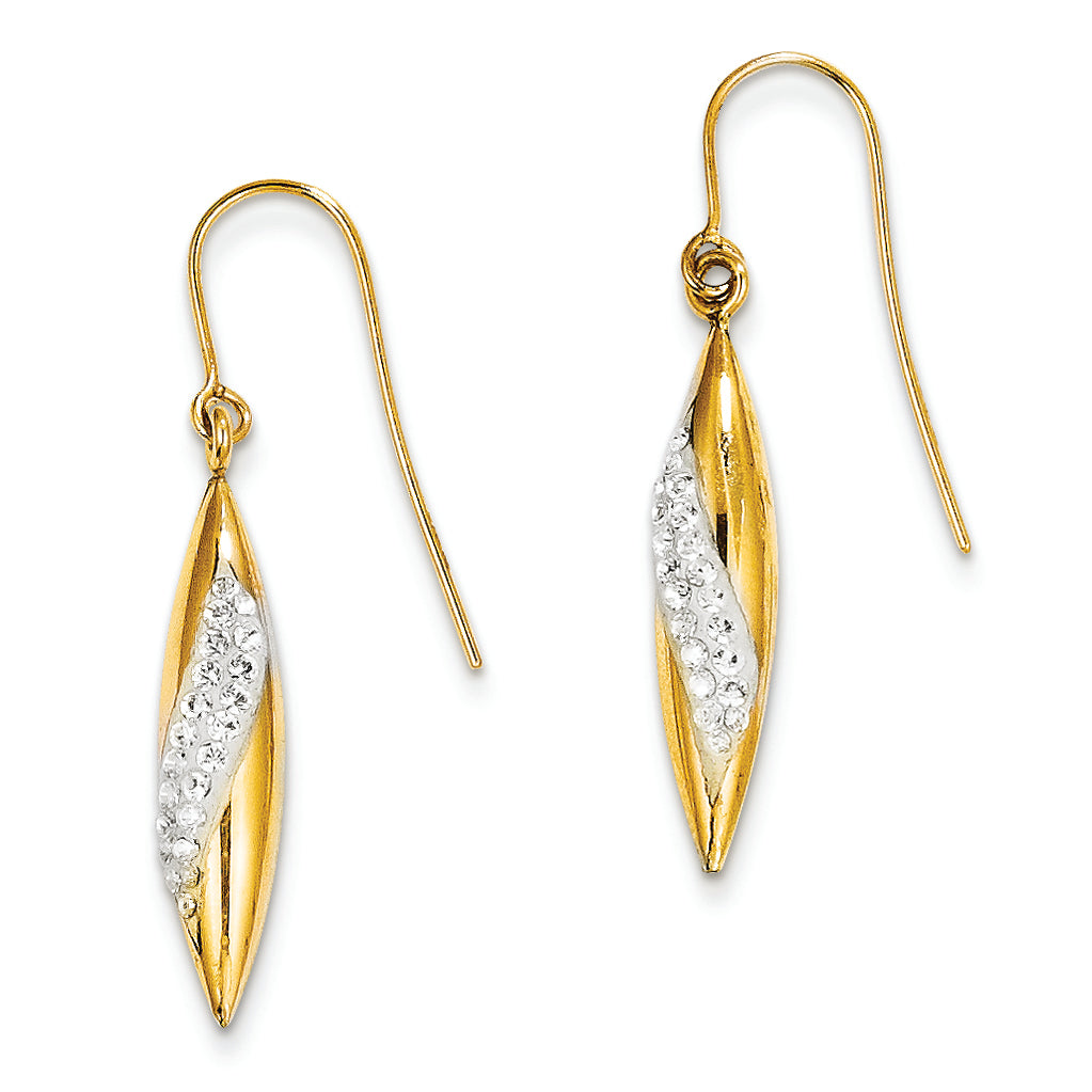 14K Gold Swarovski Elements White Oblong Dangle Earrings