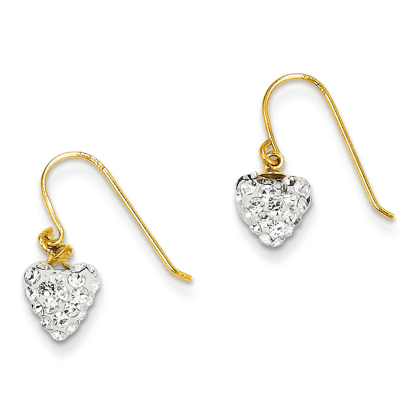 14K Gold Crystal Heart Dangle Earrings