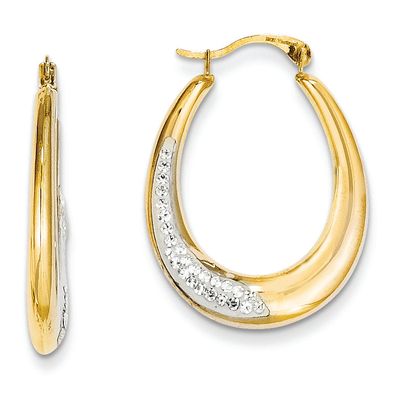 14K Gold Swarovski Elements White Oval Hoop Earrings