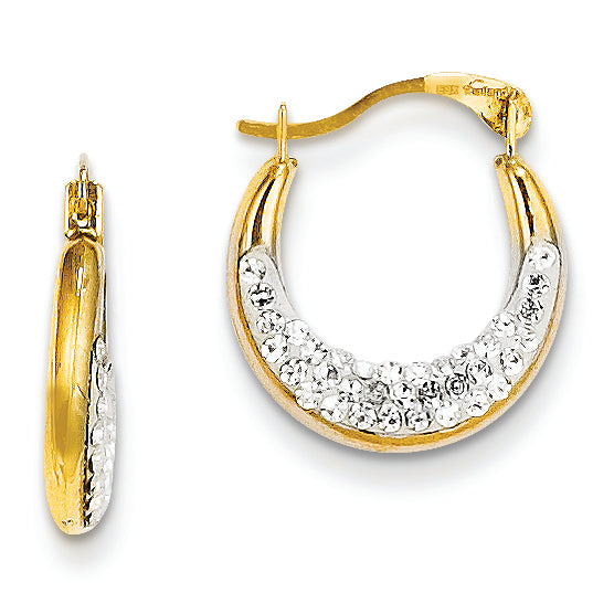 14K Gold Swarovski Elements White Hoop Earrings