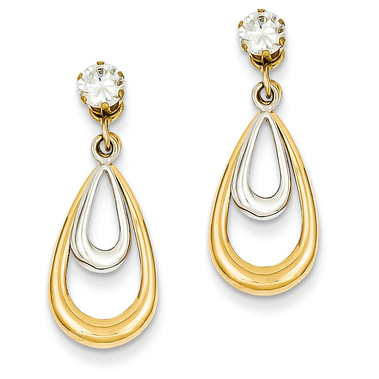 14K Gold Two Tone Polished w/CZ Stud Earring Jackets