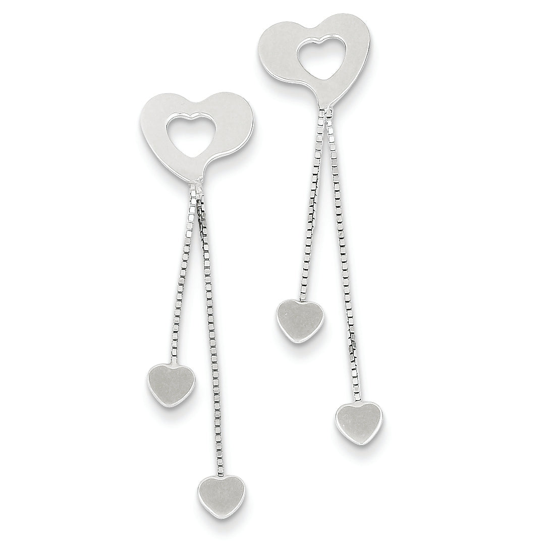 14K White Gold Heart Post Dangle Earrings