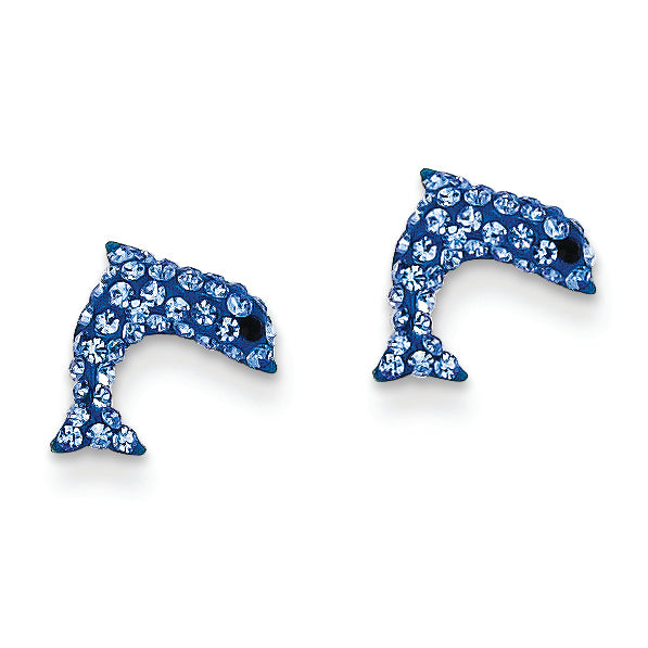 14K Gold Crystal Blue Dolphin Post Earrings