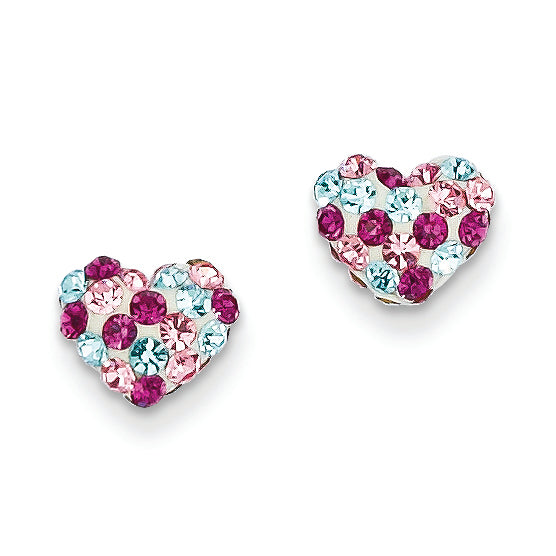 14K Gold Multi-colored Crystal 6mm Heart Post Earrings
