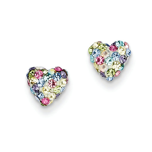 14K Gold Pastel Multi-colored Crystal 6mm Heart Post Earrings