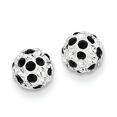 14K Gold Black and White Crystal 6mm Post Earrings