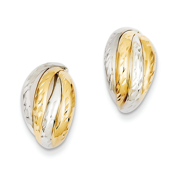 14K Gold Yellow Gold & Rhodium Polished and D/C Fancy Post Earrings