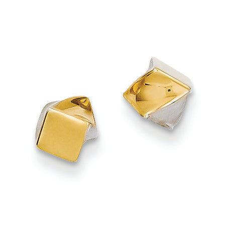 14K Gold Two-tone Fancy Square Post Earrings