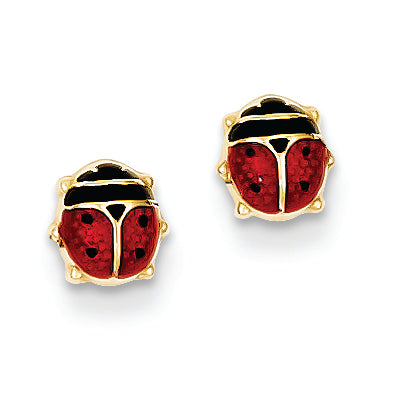 14K Gold Enameled Ladybug Earrings