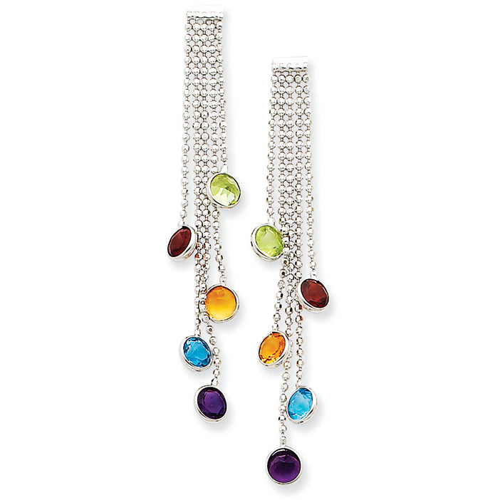 14K White Gold Multi-colored Gemstone Dangle Earrin