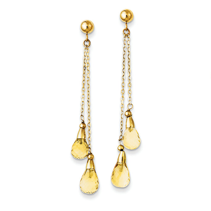 14K Gold Citrine Dangle Earrings