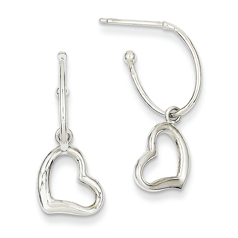 14K White Gold Removeable Heart Enhancer J-Hoop Earrings