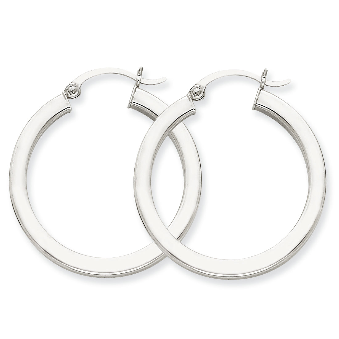 14K White Gold 3mm Polished Square Tube Hoop Earrings