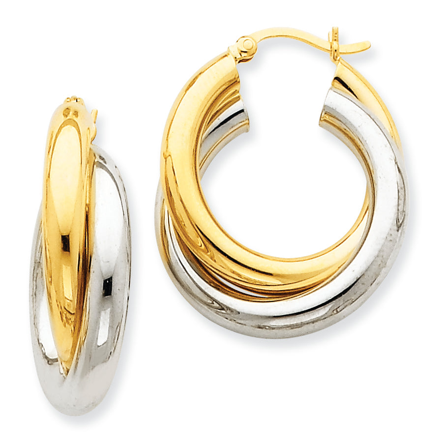 14K Gold Two-tone Polished Double Tube Hoop Earrings
