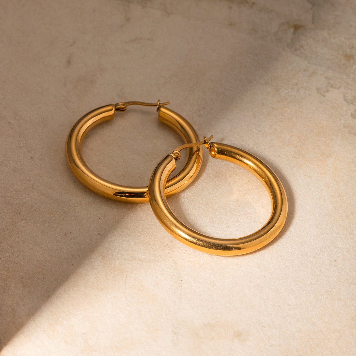 Large Gold Tube Hoop Earrings