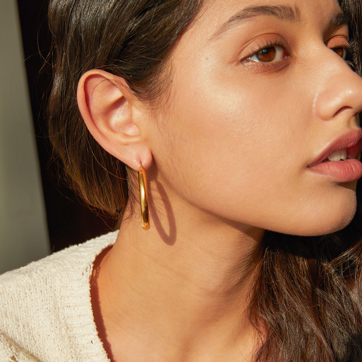 Large Gold Tube Hoop Earrings