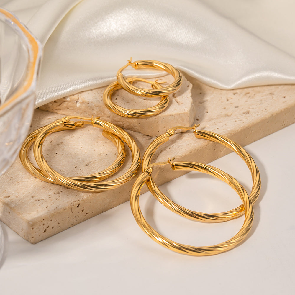 Elisa Waterproof 18k Gold Twisted Hoop Earrings