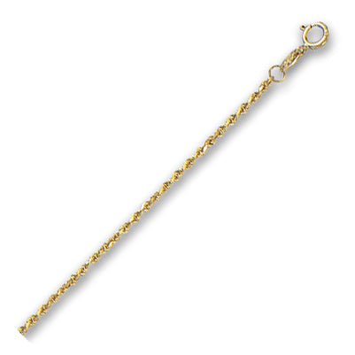 10K Solid Yellow Gold Solid Diamond Cut Rope 1.25mm thick 10 Inches