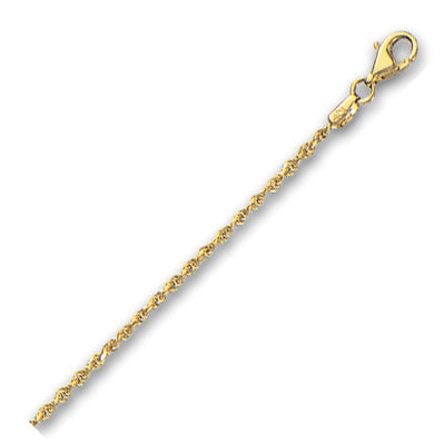 10K Solid Yellow Gold Solid Diamond Cut Rope 1.5mm thick 22 Inches
