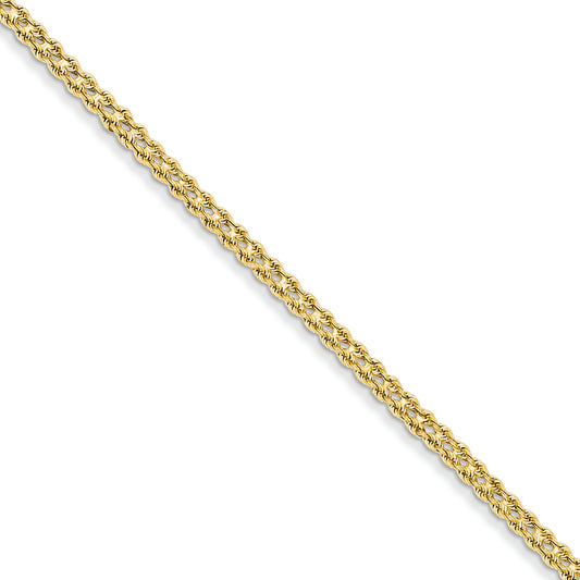 14K Gold 1.75mm Double Strand Rope Bracelet 7 Inches