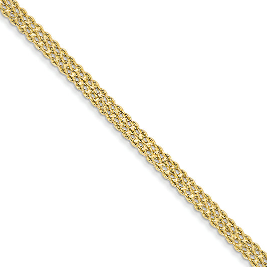 14K Gold 4.5mm Triple Strand Rope Bracelet 7 Inches