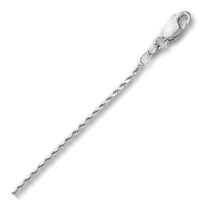 10K Solid White Gold Solid Diamond Cut Rope 1.5mm thick 18 Inches