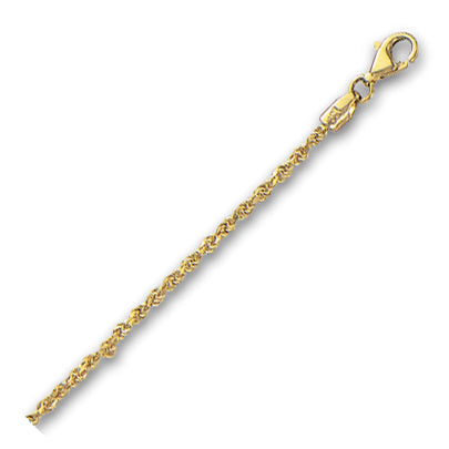 10K Solid Yellow Gold Solid Diamond Cut Rope 2mm thick 16 Inches