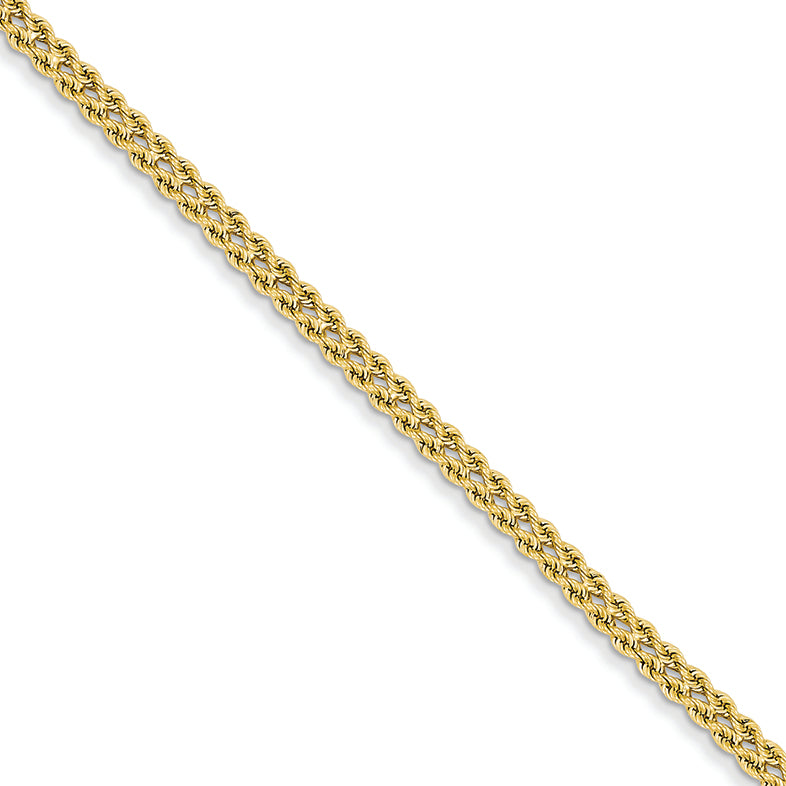 14K Gold 2.5mm Double Strand Rope Bracelet 7 Inches
