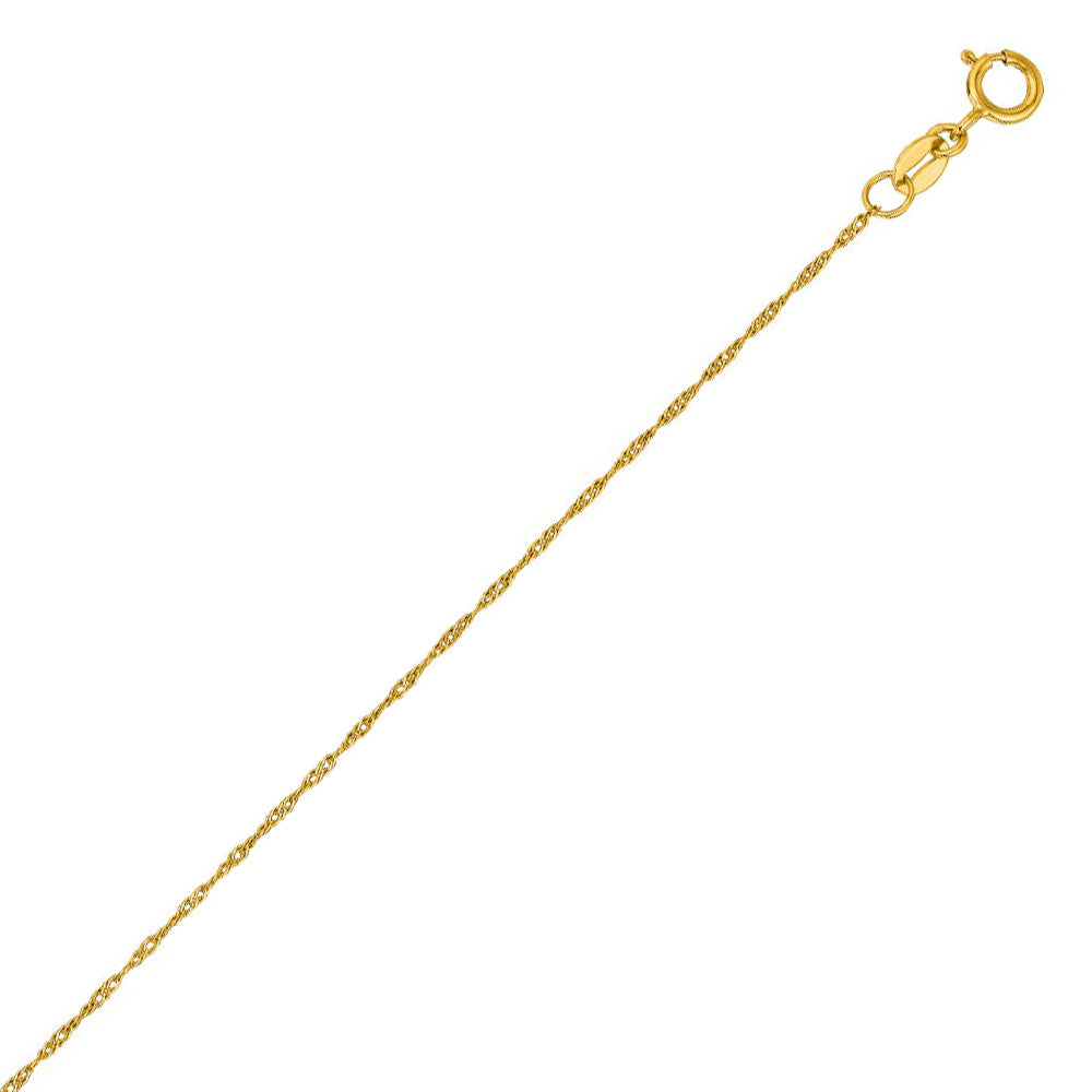 10K Solid Yellow Gold Singapore Chain Necklace 0.8mm thick 16 Inches