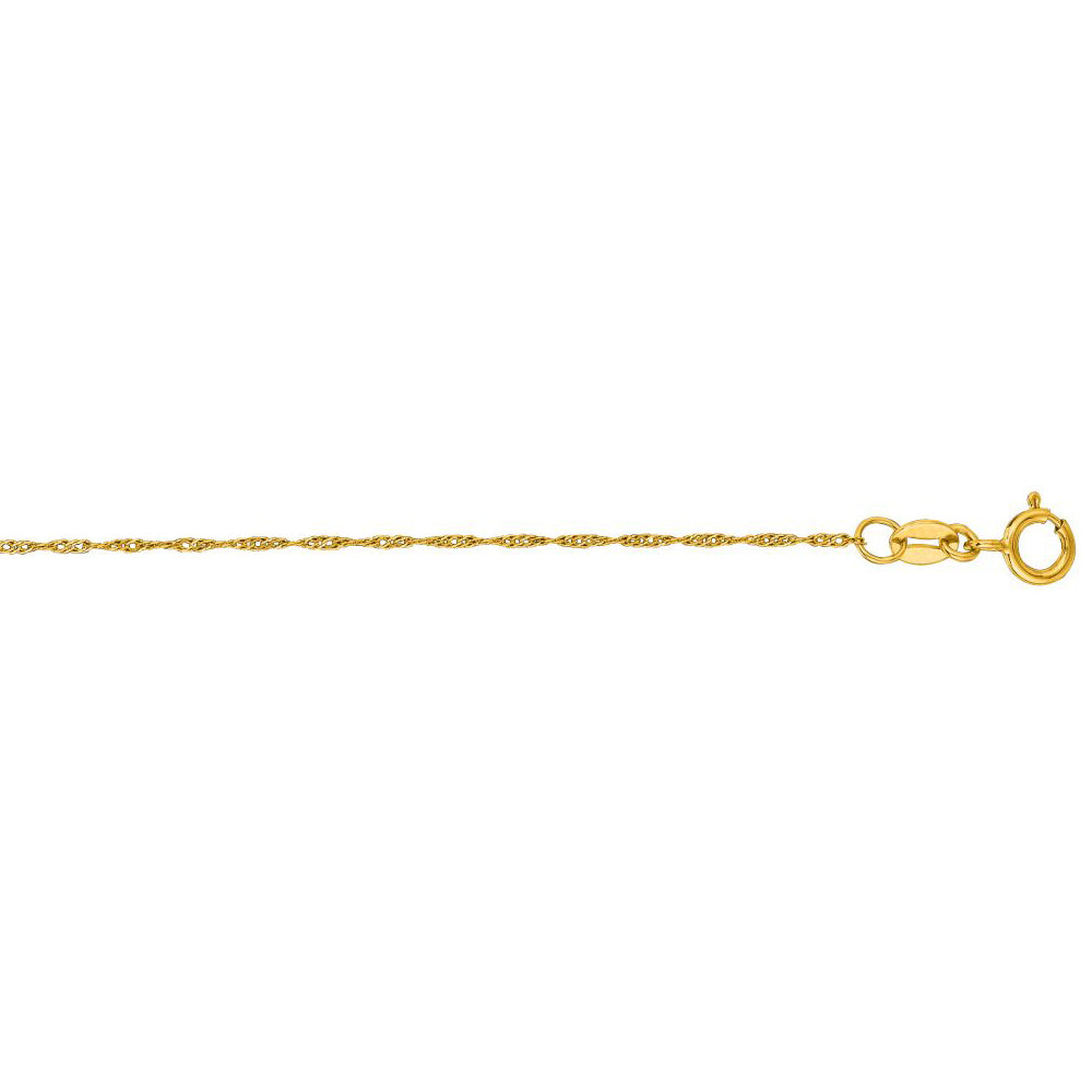 10K Solid Yellow Gold Singapore Chain Necklace 0.8mm thick 16 Inches