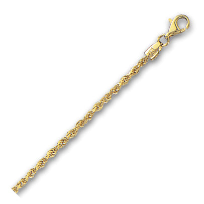 10K Solid Yellow Gold Solid Diamond Cut Rope 2.25mm thick 16 Inches