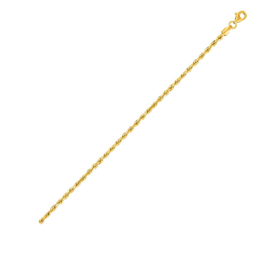10K Solid Yellow Gold Solid Diamond Cut Rope 2.5mm thick 18 Inches