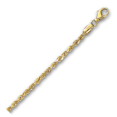10K Solid Yellow Gold Solid Diamond Cut Rope 2.5mm thick 16 Inches